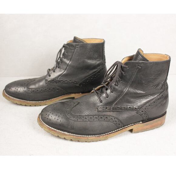 J.D. Fisk Phinney Black Ankle Boot Wingtip Brogue/Oxford Leather Mens 8.5 - Picture 3 of 13